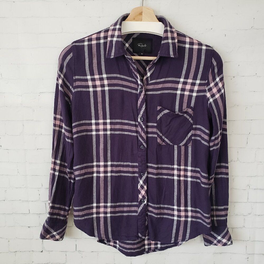 Rails Flannel Size Womens XS Hunter Navy Petal Pink Lightweight Rayon Plaid